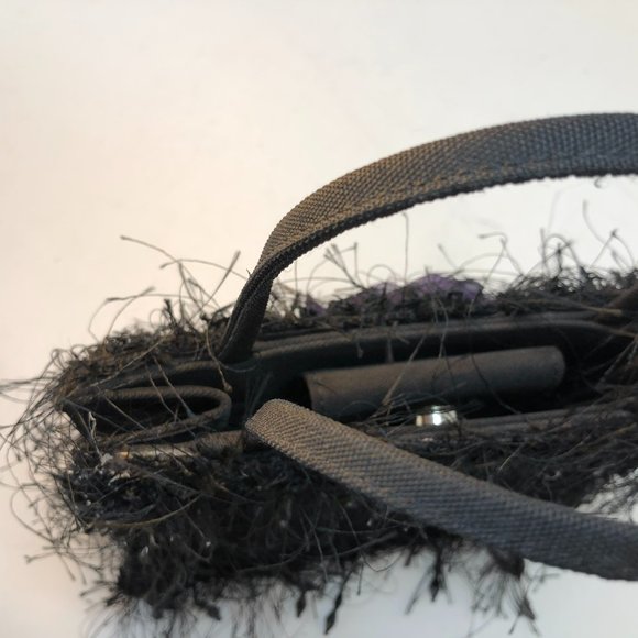 Black Fluffy Handbag with purple Flower - Picture 5 of 5